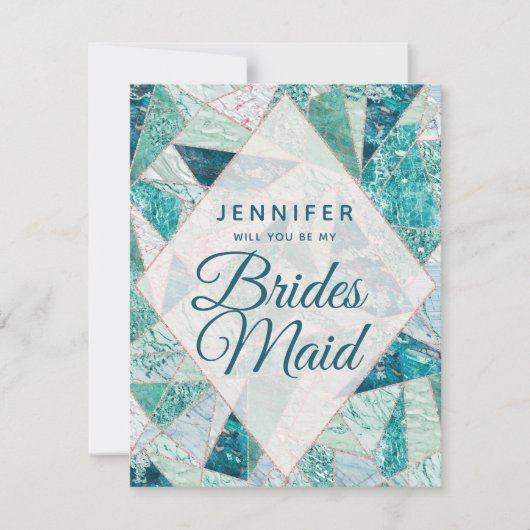 Blauwgroen mozaïek marmer zal je mijn bruidsmeisje kaart (Voorkant)