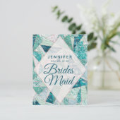 Blauwgroen mozaïek marmer zal je mijn bruidsmeisje kaart (Staand voorkant)