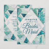 Blauwgroen mozaïek marmer zal je mijn bruidsmeisje kaart (Voorkant / Achterkant)