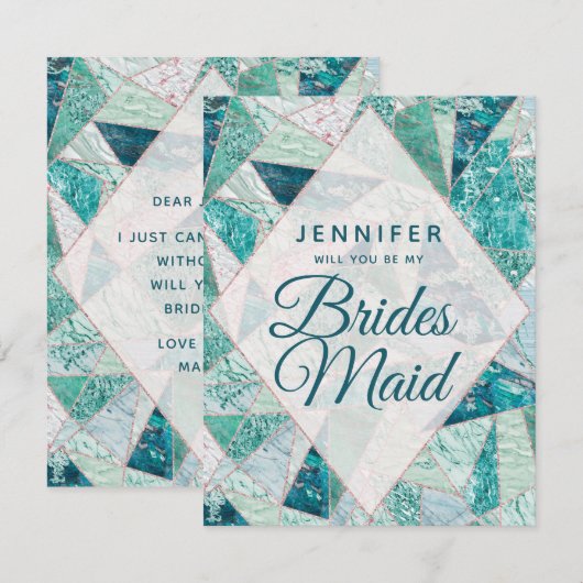 Blauwgroen mozaïek marmer zal je mijn bruidsmeisje kaart (Voorkant / Achterkant)