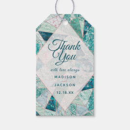 Blauwgroen Mozaïek Marmeren Driehoeken Bruiloft Da Cadeaulabel