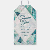 Blauwgroen Mozaïek Marmeren Driehoeken Bruiloft Da Cadeaulabel (Achterkant)