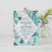 Blauwgroen Mozaïek Marmeren Driehoeken Bruiloft Ui Kaart (Staand voorkant)