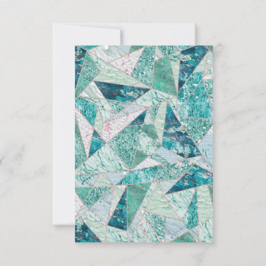 Blauwgroen Mozaïek Marmeren Driehoeken Modern Brui RSVP Kaartje (Achterkant)