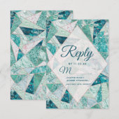 Blauwgroen Mozaïek Marmeren Driehoeken Modern Brui RSVP Kaartje (Voorkant / Achterkant)