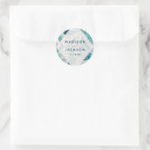 Blauwgroen Mozaïek Marmeren Driehoeken Monogram Br Ronde Sticker (Tas)