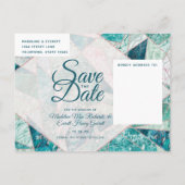 Blauwgroen Mozaïek Marmeren Driehoeken Save the Da Aankondigingskaart (Achterkant)