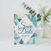 Blauwgroen Mozaïek Marmeren Driehoeken Save the Da Aankondigingskaart (Staand voorkant)