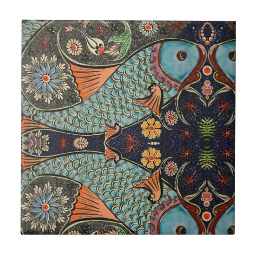 Blauwgroen mozaïekvis / traditioneel modern patroo tegeltje (Voorkant)