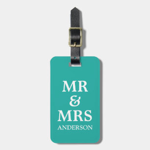 Blauwgroen Mr & Mrs Wedding Honeymoon Revel Bagage Bagagelabel