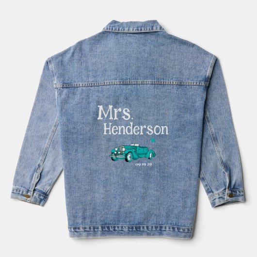 Blauwgroen Mrs. Brides Achternaam Classic Car Deni Denim Jacket (Achterkant)
