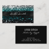 Blauwgroen Multi Confetti Glitter Black Brush Stro Visitekaartje (Voorkant / Achterkant)