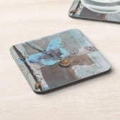 Blauwgroen multiplexmedia-kunst met butterfly bier onderzetter (Linkerzijde)