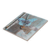 Blauwgroen multiplexmedia-kunst met butterfly tegeltje (Zijkant)