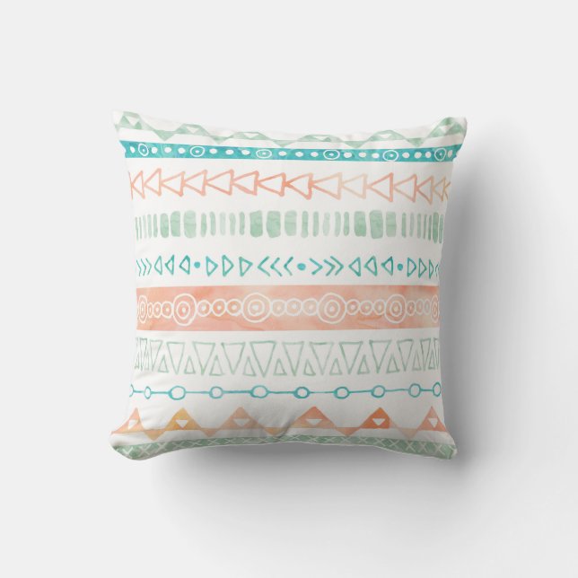 Blauwgroen Munt Waterverf Tribal Pillow Kussen (Voorkant)