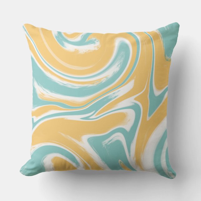 Blauwgroen Mustard Swirl Art-decor Kussen (Voorkant)