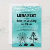 Blauwgroen Muziekfestival Verjaardagsuitnodiging Kaart (Voorkant)