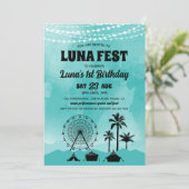Blauwgroen Muziekfestival Verjaardagsuitnodiging Kaart (Staand voorkant)