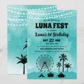 Blauwgroen Muziekfestival Verjaardagsuitnodiging Kaart (Voorkant / Achterkant)