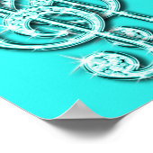 Blauwgroen Muzieknoten en Stiletto 50th Birthday Poster (Hoek)