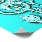 Blauwgroen Muzieknoten en Stiletto 65e verjaardag Poster (Hoek)