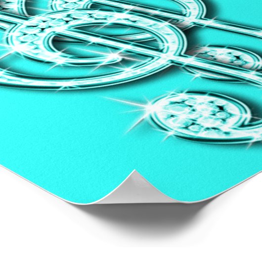 Blauwgroen Muzieknoten en Stiletto 65e verjaardag Poster (Hoek)