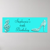 Blauwgroen Muzieknoten en Stiletto 65e verjaardag Poster (Voorkant)