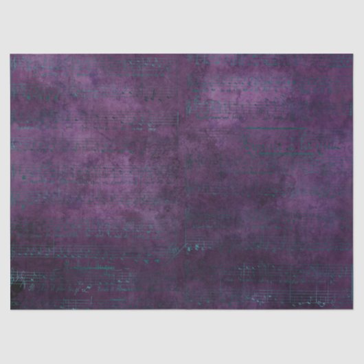 Blauwgroen muzieknotities over Paarse ontkoppeling Tissuepapier (Voorkant)