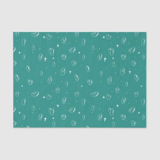 Blauwgroen Mystieke Kristallen Omtrek Tissuepapier (Voorkant)