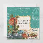 Blauwgroen n Cream  Eiffeltoren Couples Shower Kaart (Achterkant)