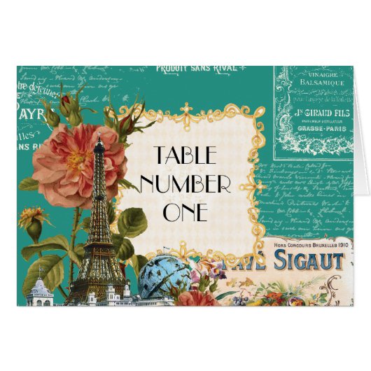 Blauwgroen n Crème  Eiffeltowertabelnummers (Voorkant Horizontaal)