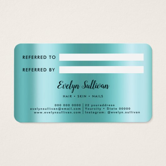 blauwgroen naald- folie-verwijzingskaart visitekaartje (Achterkant)