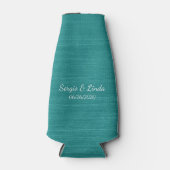 Blauwgroen naam en datum geborsteld flesjeskoeler (Voorkant)