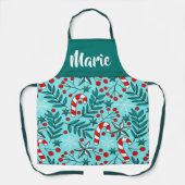 Blauwgroen naam kerstsnoepriet schort (Voorkant)