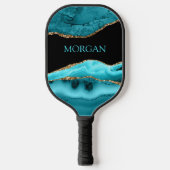 Blauwgroen naam, zwart, goud en Blauwgroen agate Pickleball Paddle (Voorkant)