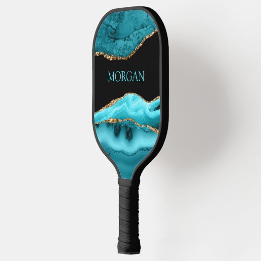 Blauwgroen naam, zwart, goud en Blauwgroen agate Pickleball Paddle (Links)
