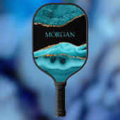 Blauwgroen naam, zwart, goud en Blauwgroen agate Pickleball Paddle