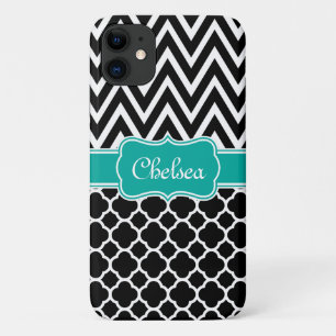 Blauwgroen naam zwarte balk / Chevron Pattern Case-Mate iPhone Case