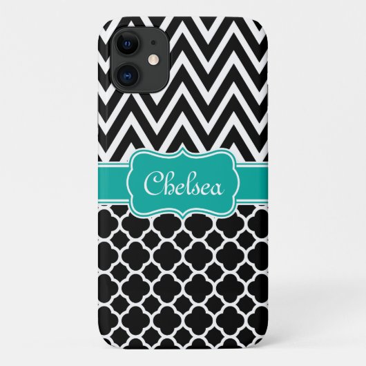 Blauwgroen naam zwarte balk / Chevron Pattern Case-Mate iPhone Case (Achterkant)