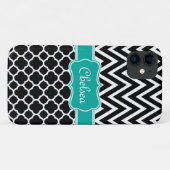 Blauwgroen naam zwarte balk / Chevron Pattern Case-Mate iPhone Case (Achterkant (horizontaal))