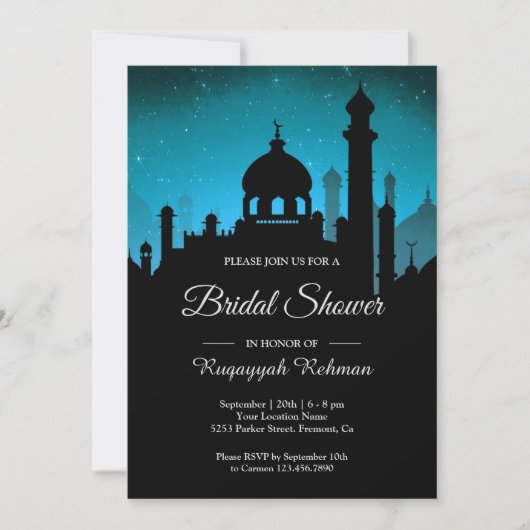 Blauwgroen nacht Sky Arabian Nights Vrijgezellenfe Kaart (Voorkant)