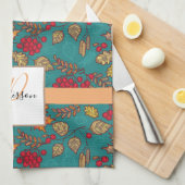 Blauwgroen najaarfamilienaam theedoek (Quarter Fold)