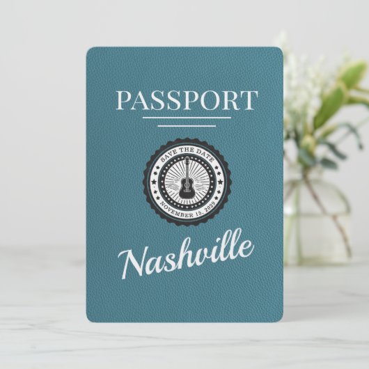 Blauwgroen Nashville Passport Bewaar de datum Save The Date (Staand voorkant)