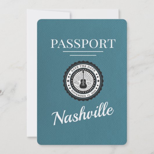 Blauwgroen Nashville Passport Bewaar de datum Save The Date (Voorkant)