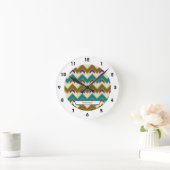 Blauwgroen Native Tribal Chevron Pattern Wall klok (Huis)