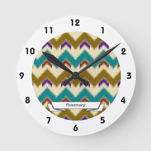 Blauwgroen Native Tribal Chevron Pattern Wall klok (Voorkant)