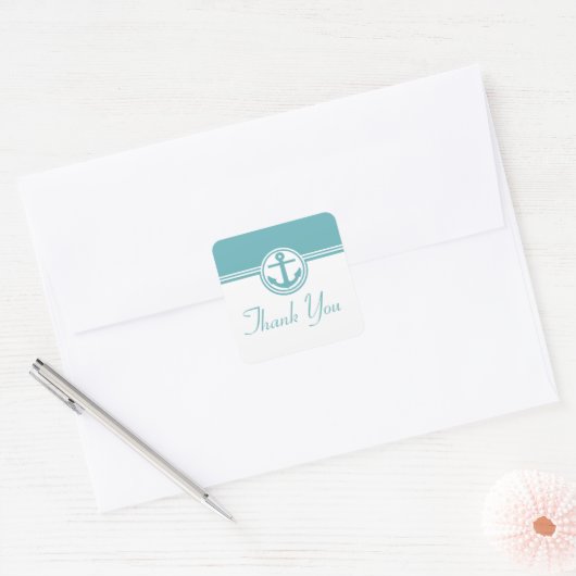 Blauwgroen Nautical Anchor Dank jullie Stickers (Envelop)
