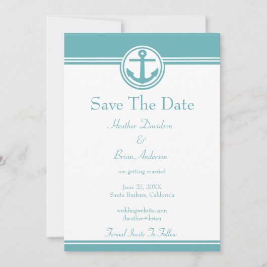 Blauwgroen Nautical Anchor Save the Date (Voorkant)
