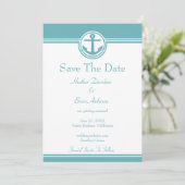 Blauwgroen Nautical Anchor Save the Date (Staand voorkant)