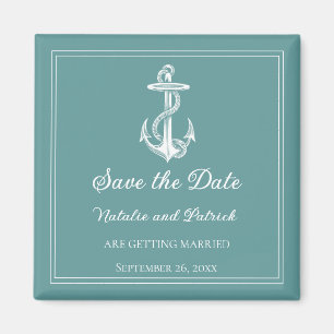 Blauwgroen Nautical Anchor Save the Date Magnet